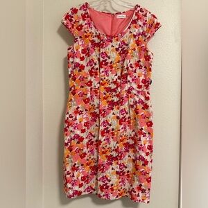 Calvin Klein Linen Blend Cap Sleeve Floral Dress